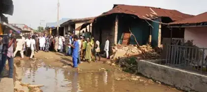Flooded village street in Africa.