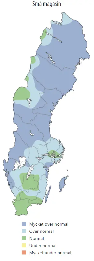Karta över grundvattensituationen i små magasin, 26 januari 2021 enligt SGU.