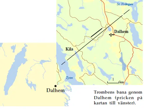 Karta över rörelsen hos tromben i Dalhem