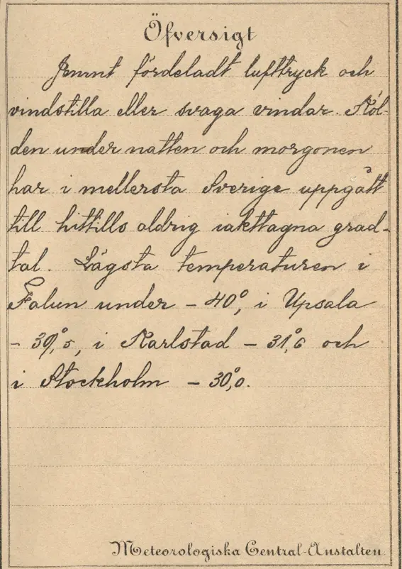 Väderbulletin för den 24 januari 1875 utfärdad av Meteorologiska Centralanstalten.