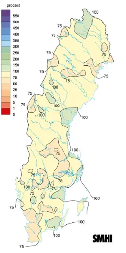Nederbörden i procent av den normala, hösten 2022 (normalperiod 1991-2020).