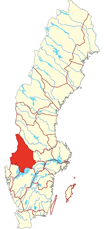 Karta över Sverige där Värmland är markerad