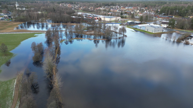 Översvämning i Lagan i januari 2023. Foto Värnamo kommun