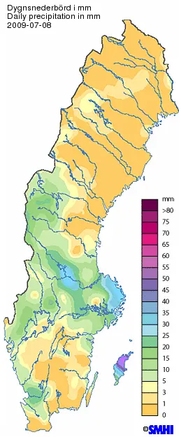 Dygnsnederbörd 8 juli 2009
