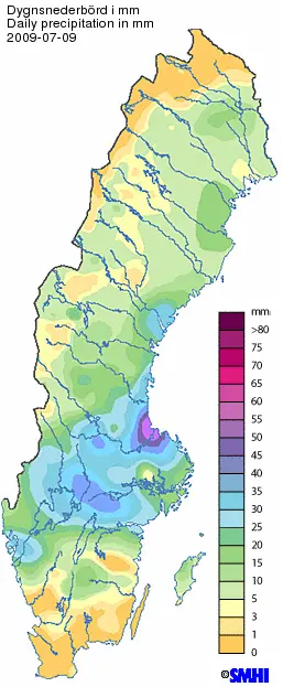 Dygnsnederbörd 9 juli 2009
