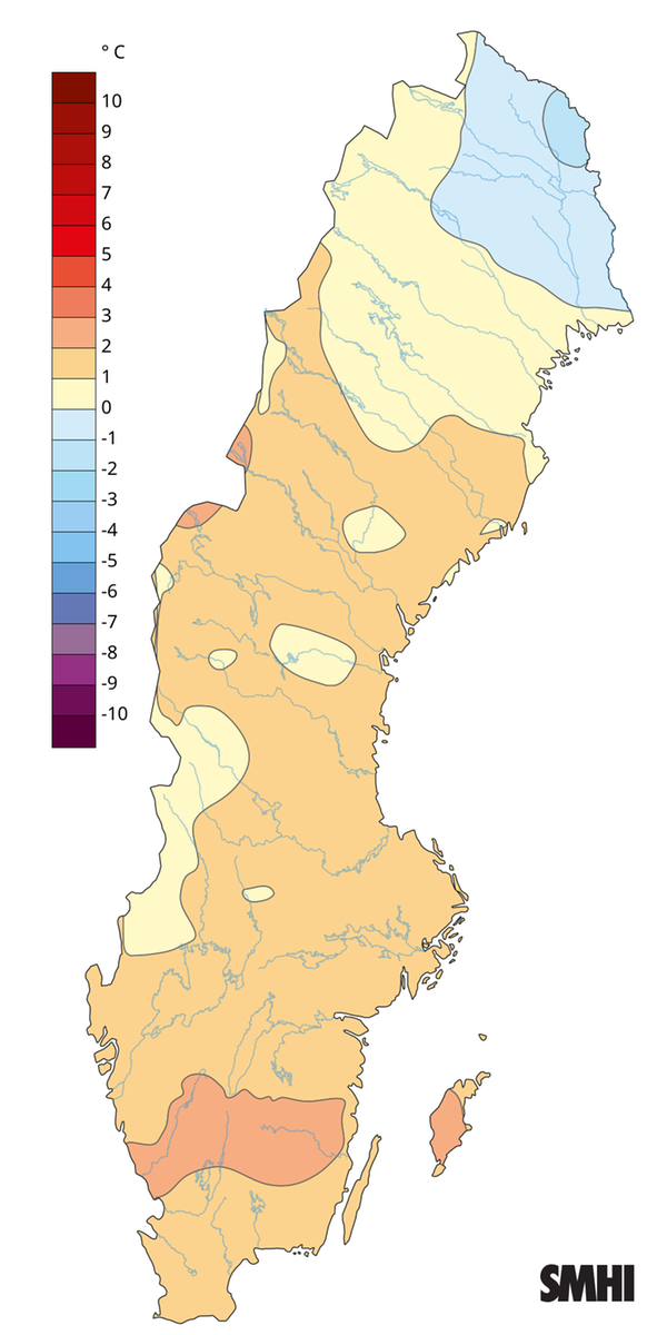 Medeltemperaturens avvikelse från normalperioden 1991-2020 för december 2024.