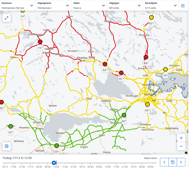 Skärmbild från tjänsten Vinterväg.