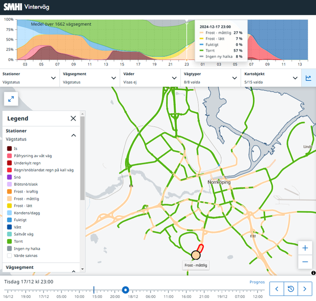 Skärmklipp från tjänsten Vinterväg.