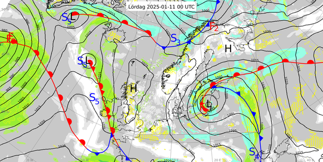Analys av väderläget klockan 01 den 11 januari 2025.
