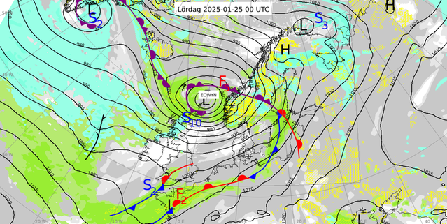 Analys av väderläget klockan 01 den 25 januari 2025.