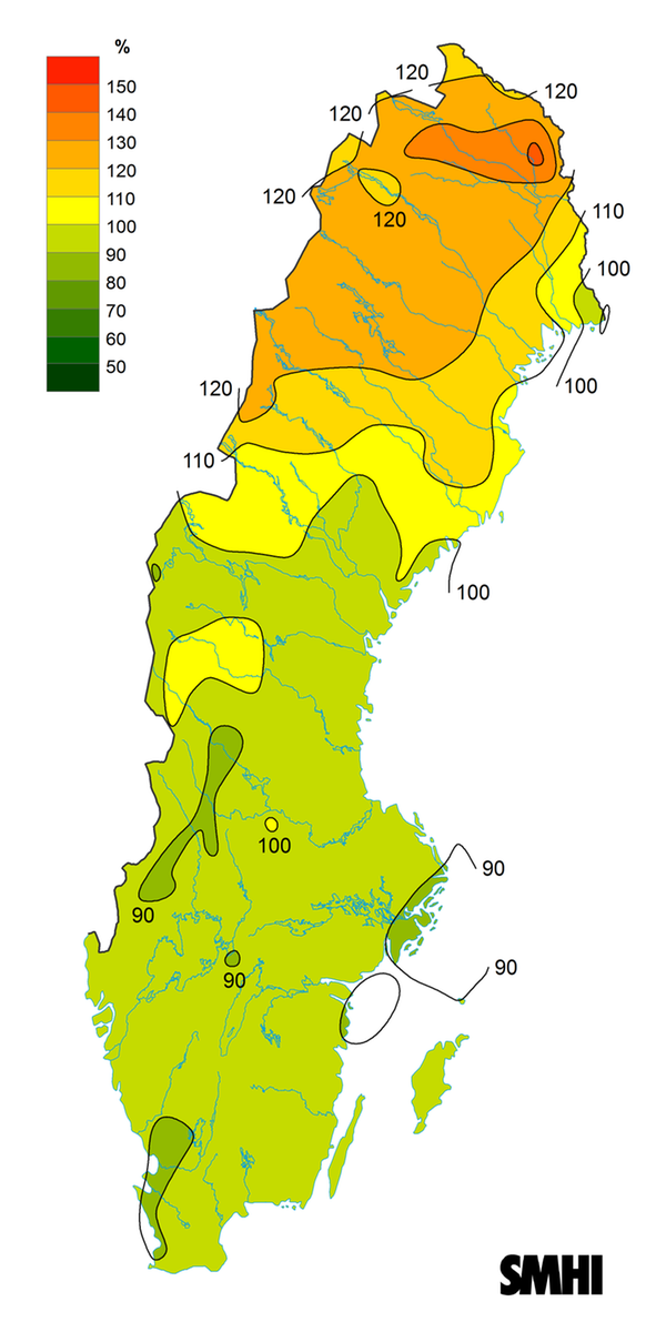 Byvindens avvikelse från det normala (1996-2015) under vintern 2025.