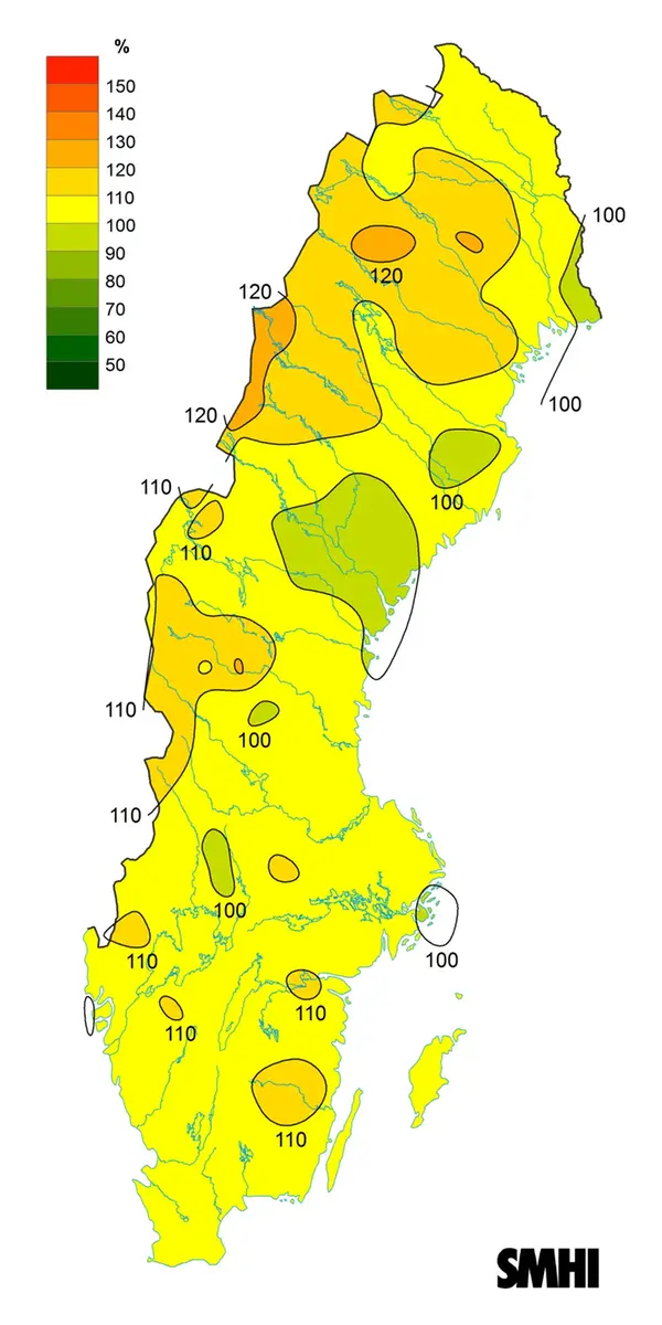 Karta över byvindens avvikelse från det normala (1996-2015) under vintern 2022.