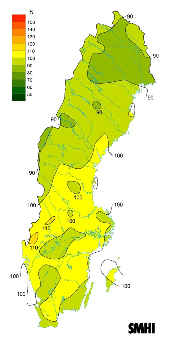 Karta över byvindens avvikelse från det normala (1996-2015) under hösten 2023.