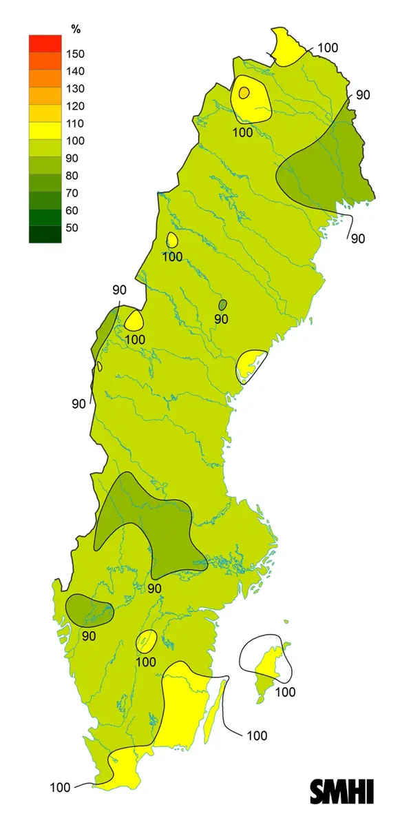 Karta över byvindens avvikelse från det normala (1996-2015) under våren 2023.