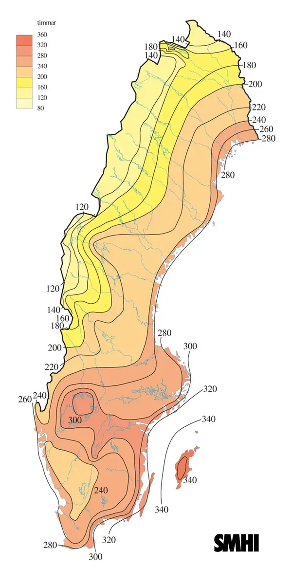 Karta med soltimmar under juni 2013.