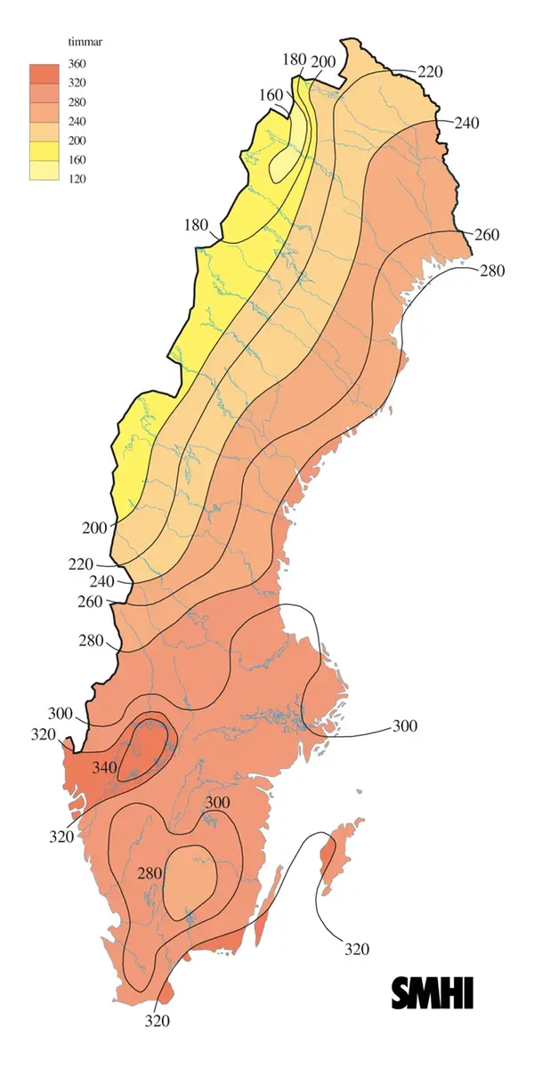 Karta med soltimmar under juli 2013.