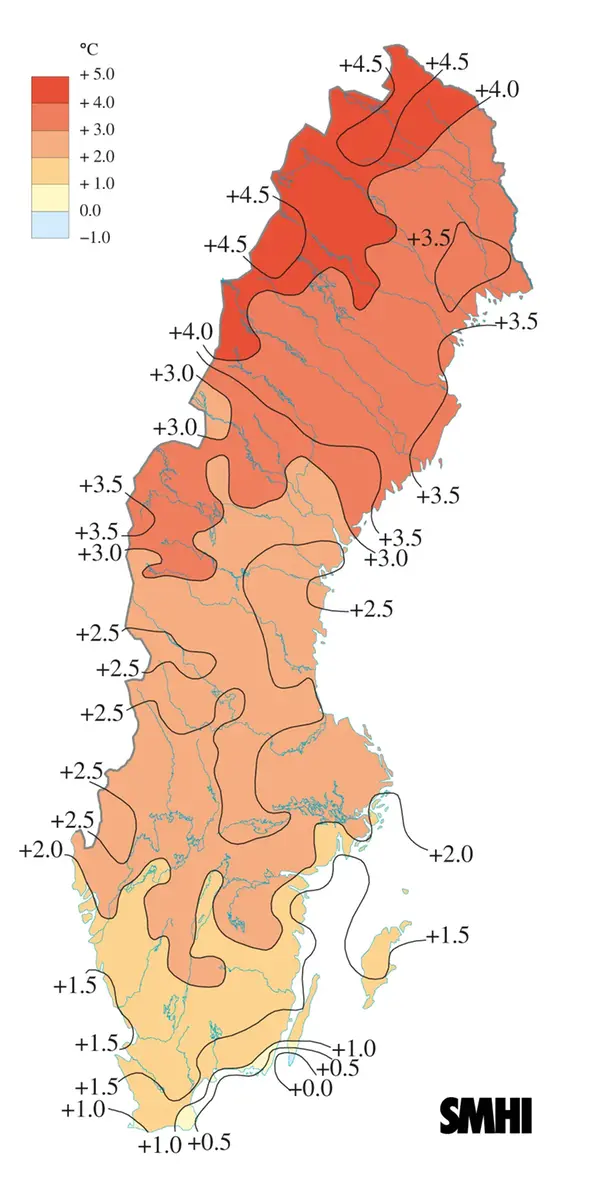 Karta över medeltemperaturens avvikelse från det normala under hösten 2011.
