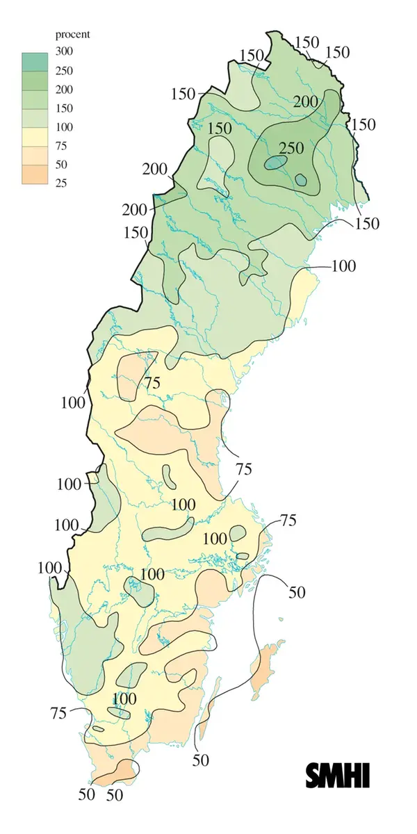 Karta över nederbörd i procent av det normala under hösten 2011.