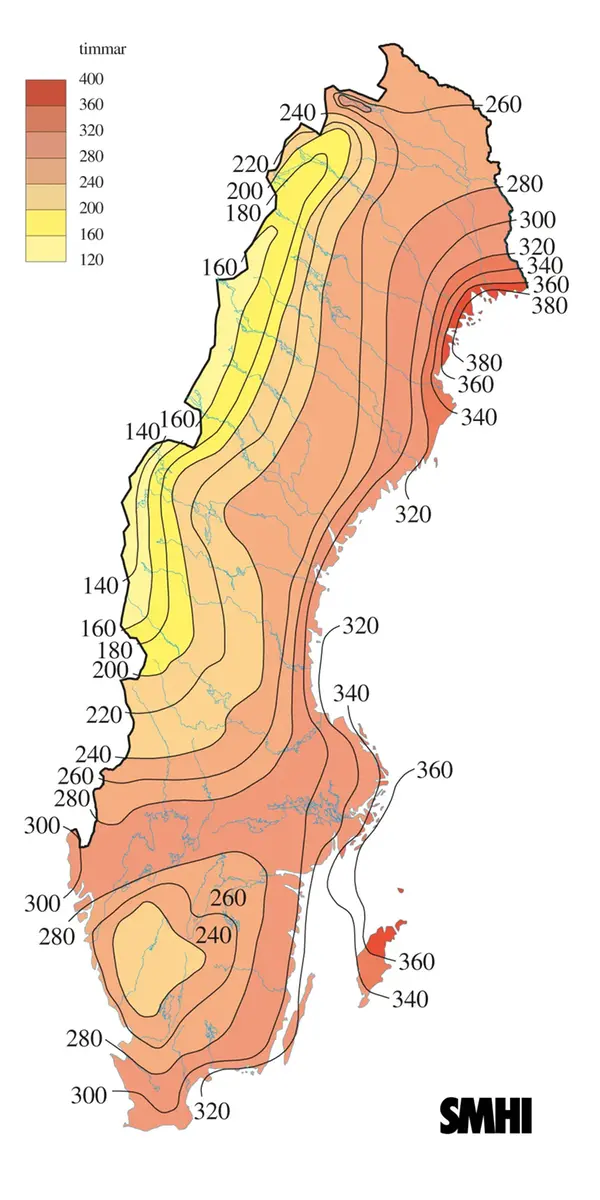 Karta över solskenstid under juni 2011.