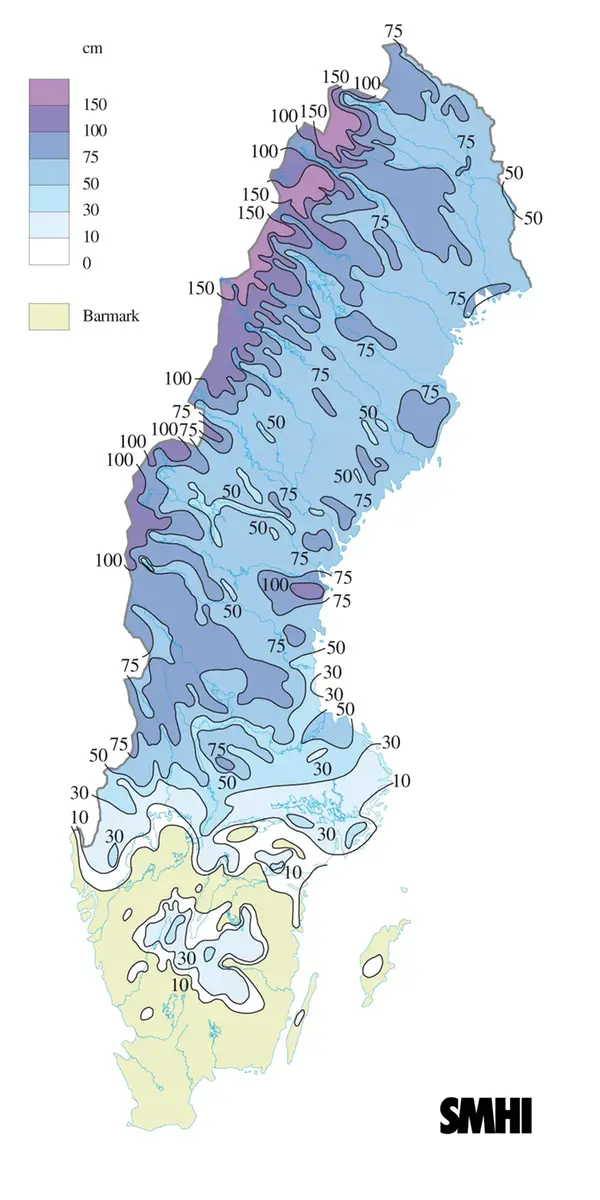 Snödjupskarta för 15 mars 2011.