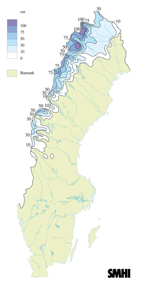 Snödjupskarta för 30 april 2011.
