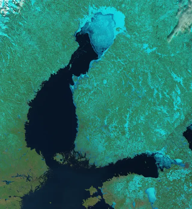 NOAA optisk bild is Bottenviken 21 mars 2022.