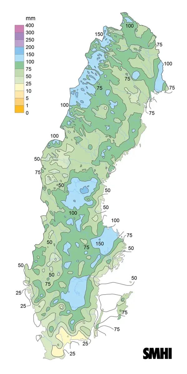 Karta över nederbörd augusti 2022.