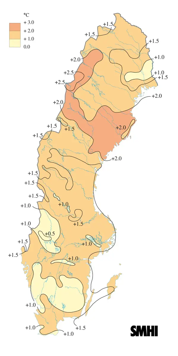 Karta över medeltemperaturens avvikelse från det normala under hösten 2013.