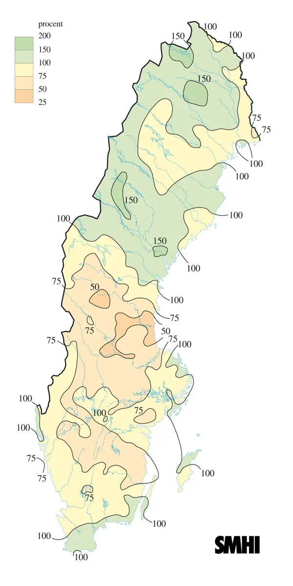 Karta över nederbörd i procent av det normala under hösten 2013