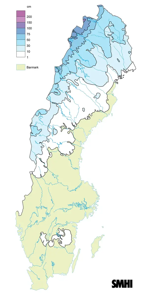 Karta över snödjup den 30 november 2013.