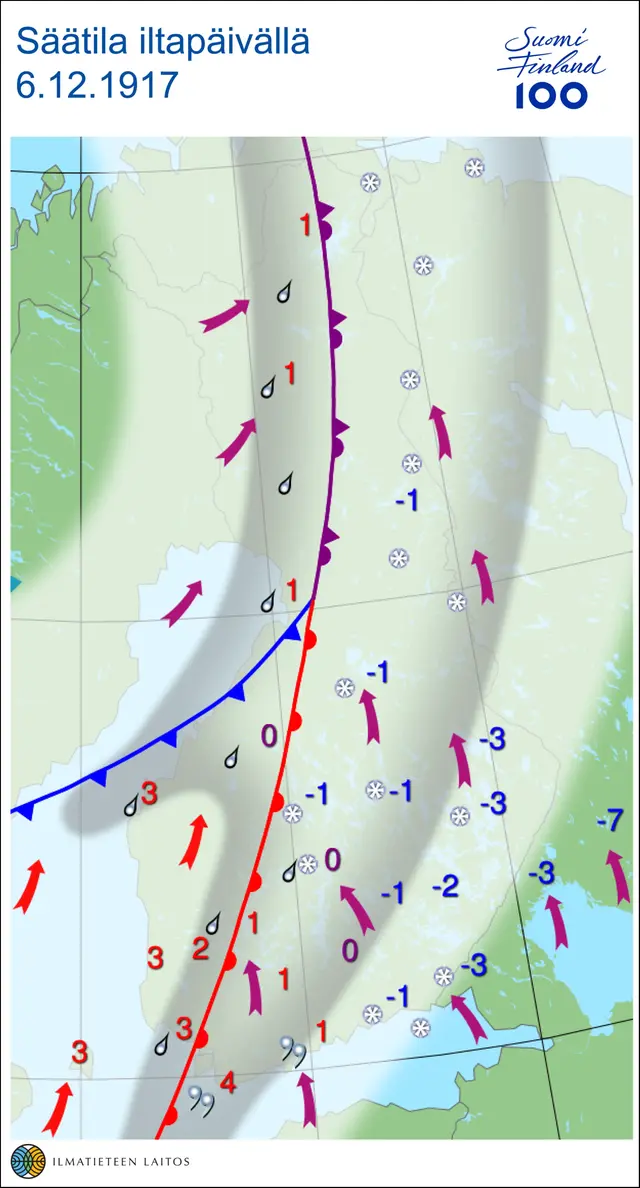 Väderläget i Finland den 6 december 1917.