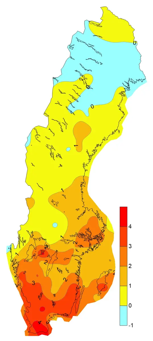 Differens i Antal högsommardagar i rad