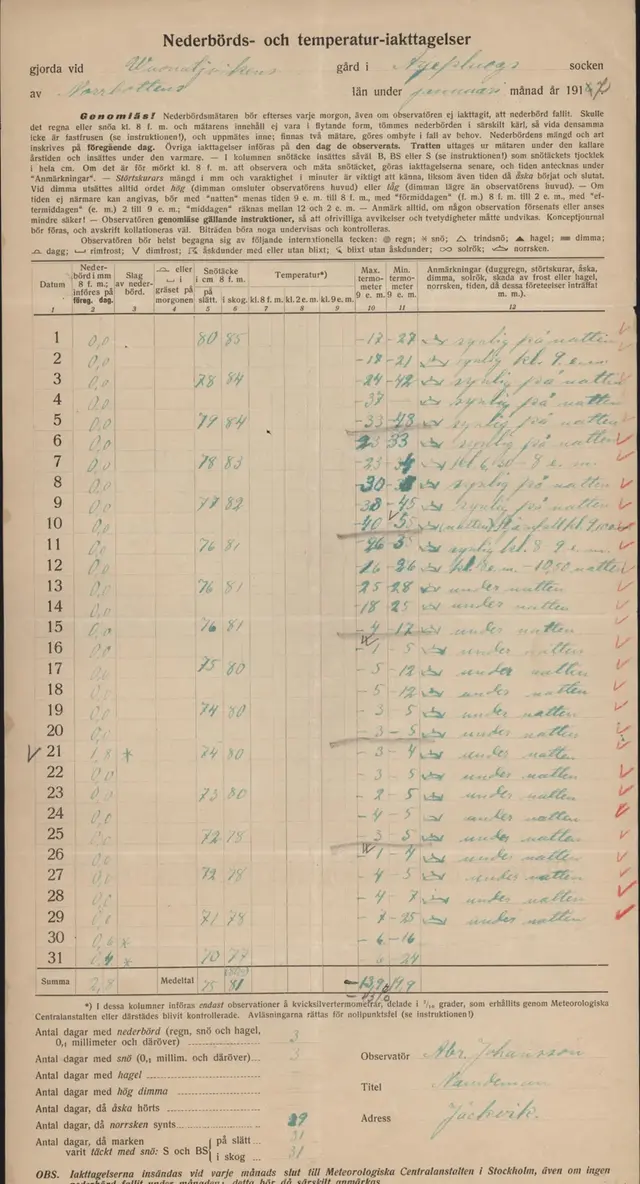 Observationsjournal från Vuonatjviken i januari 1917