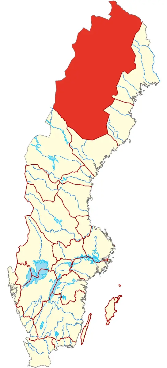 Karta över Sverige där Lappland är markerat