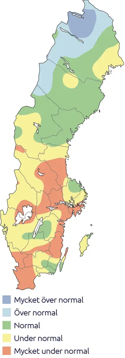 Karta över grundvattensituationen i små magasin, 25 oktober 2022 enligt SGU.