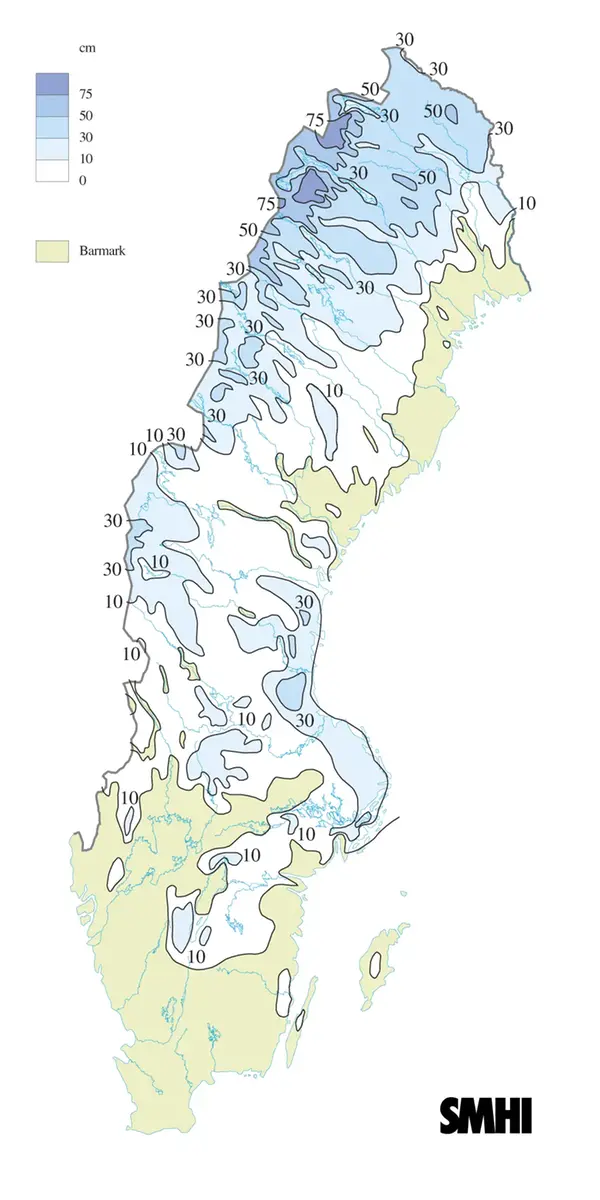 Karta över snödjup den 30 november 2012.
