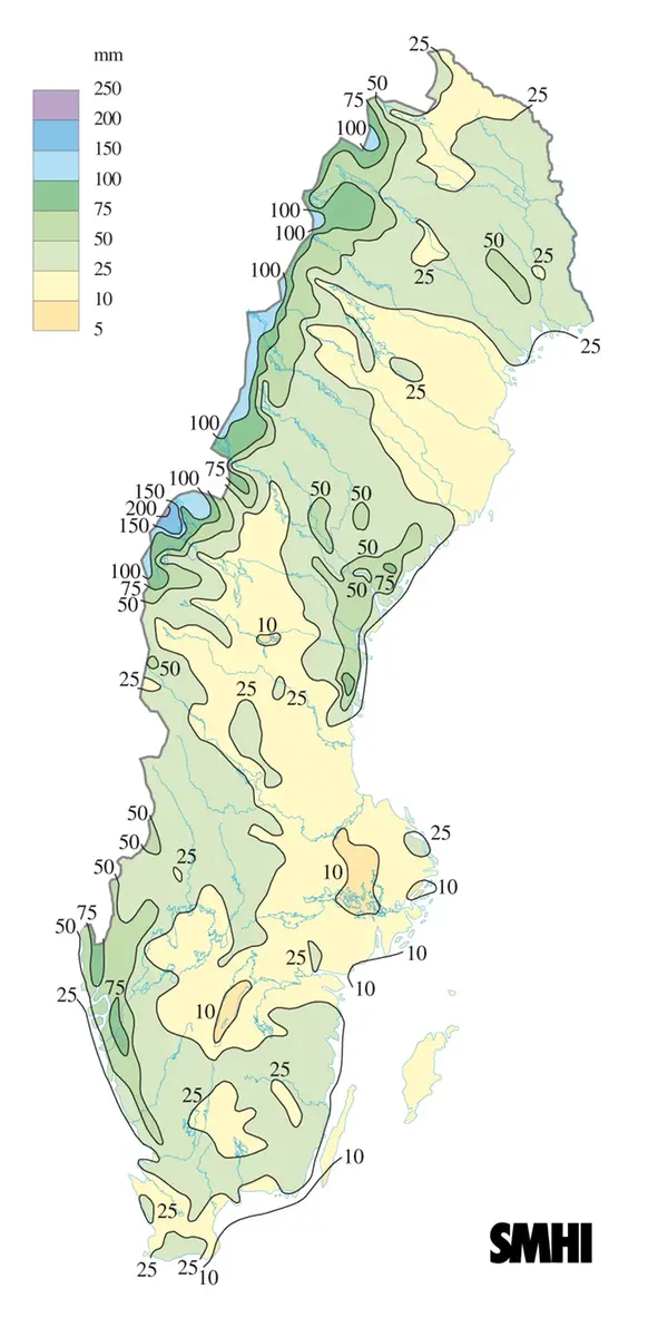 Karta över nederbörd i januari 2006.