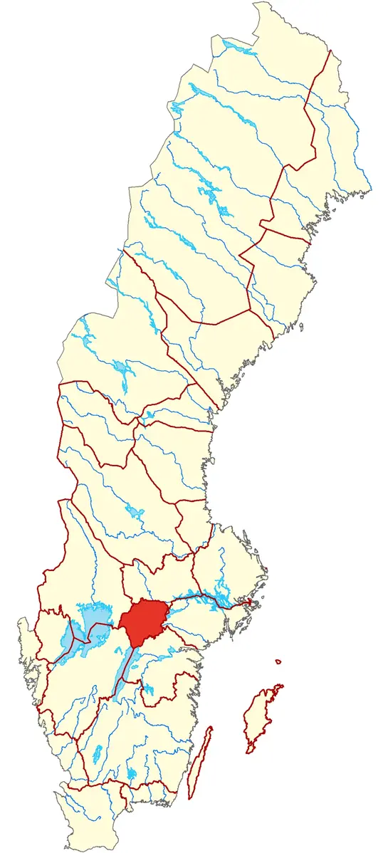 Karta över Sverige där Närke är markerat