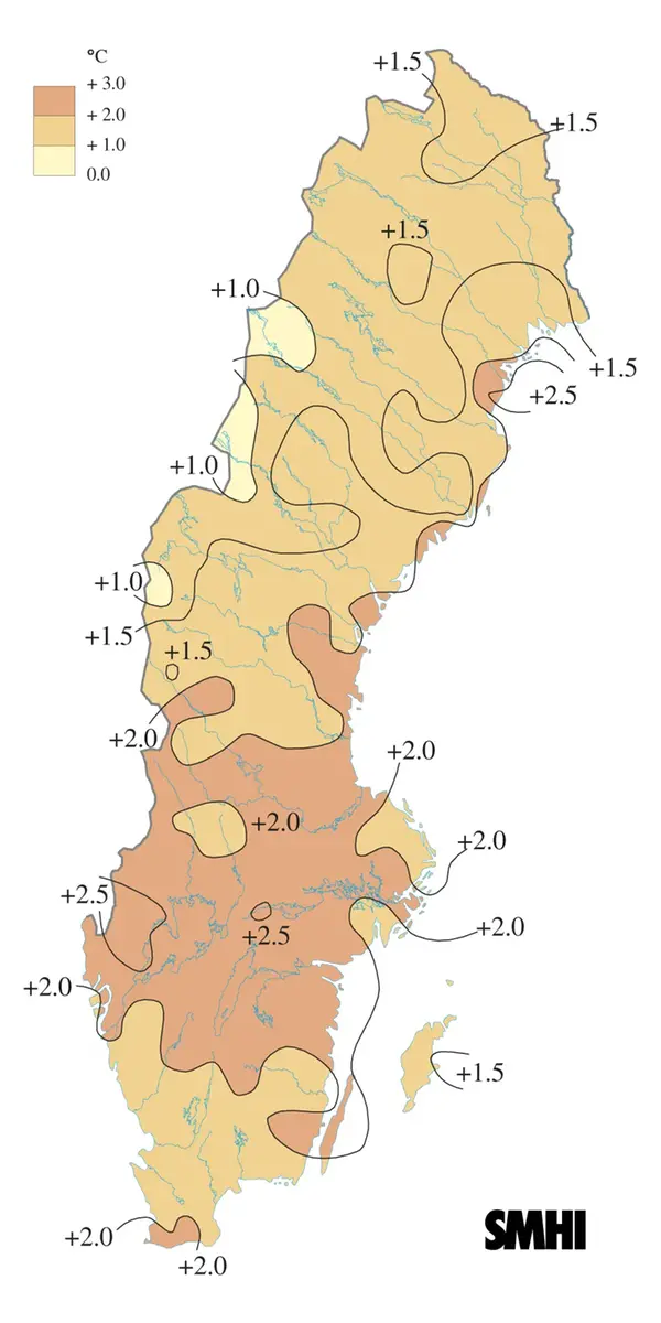 Karta över medeltemperaturens avvikelse från det normala under våren 2012.