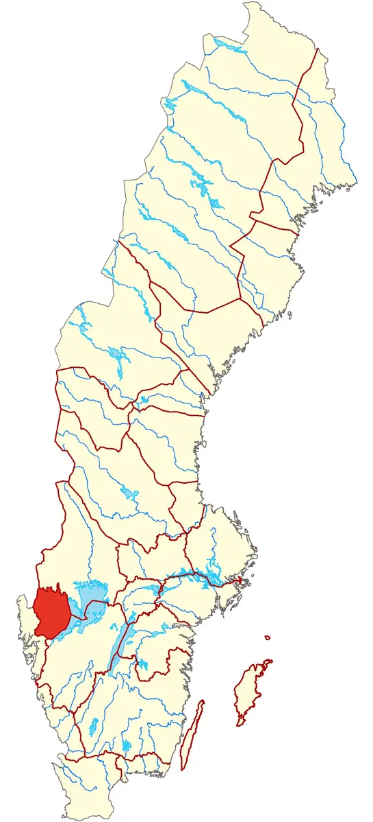 Karta över Sverige där Dalsland är markerad