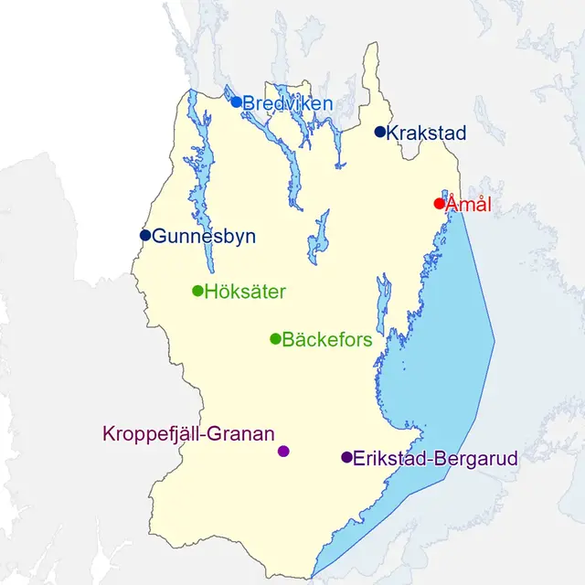 Karta över platser där väderextremer för Dalsland har uppmätts