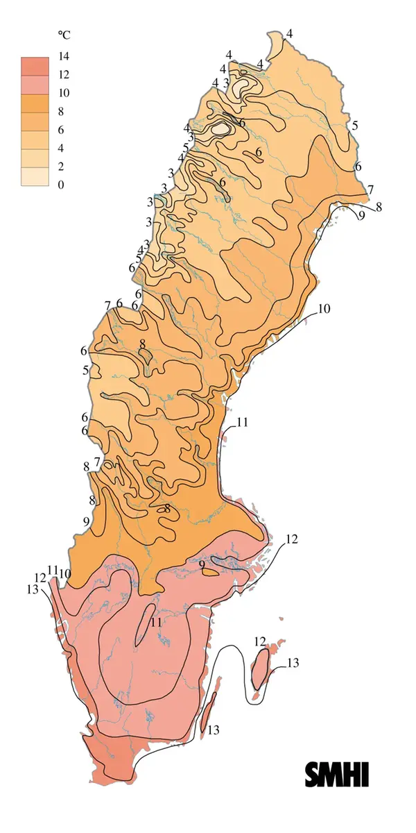 Karta över medeltemperaturen i september 2008.