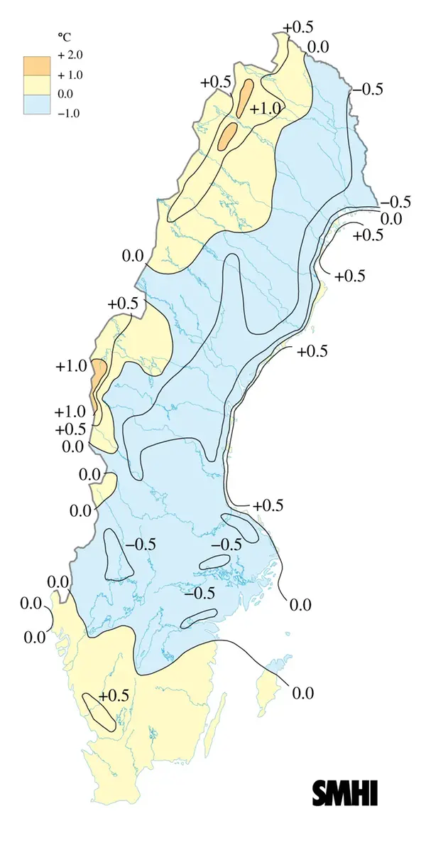 Karta över medeltemperaturens avvikelse från det normala i september 2008.