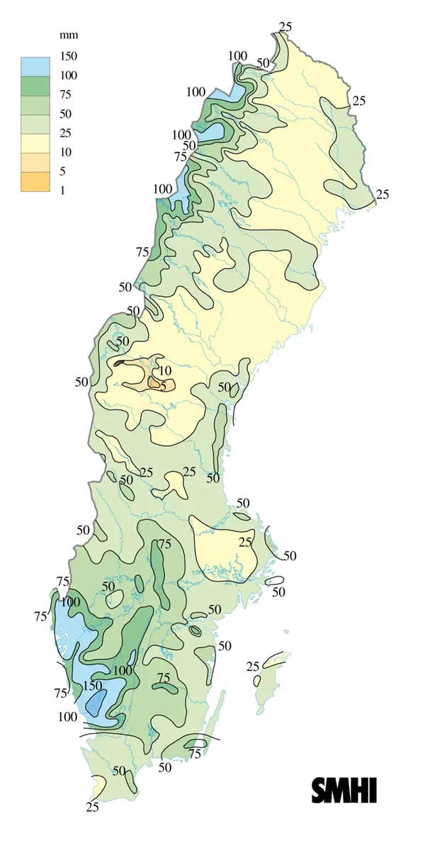 Karta över nederbörd i september 2008.