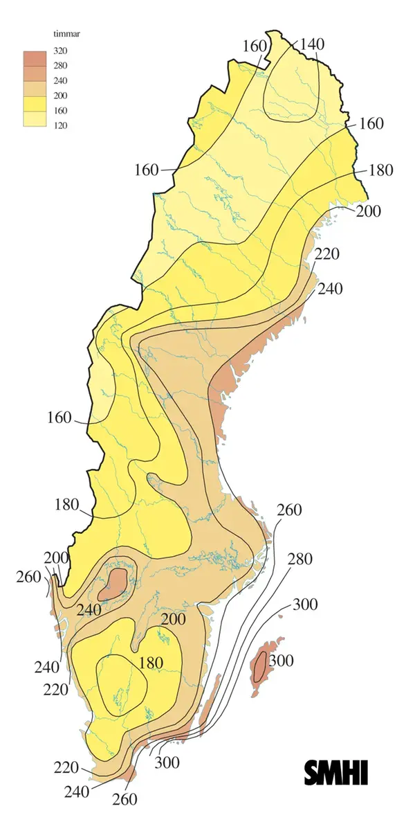 Karta med soltimmar under juni 2012.
