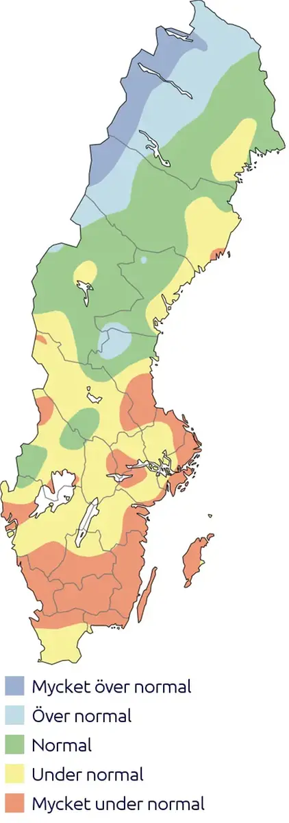 Karta över grundvattensituationen i små magasin, 30 augusti 2022 enligt SGU.