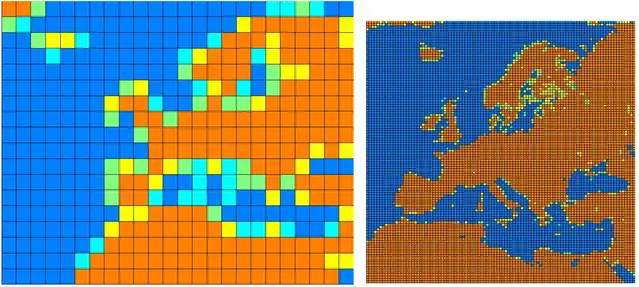 Modellupplösning i en global klimatmodell är lägre än i en regional modell