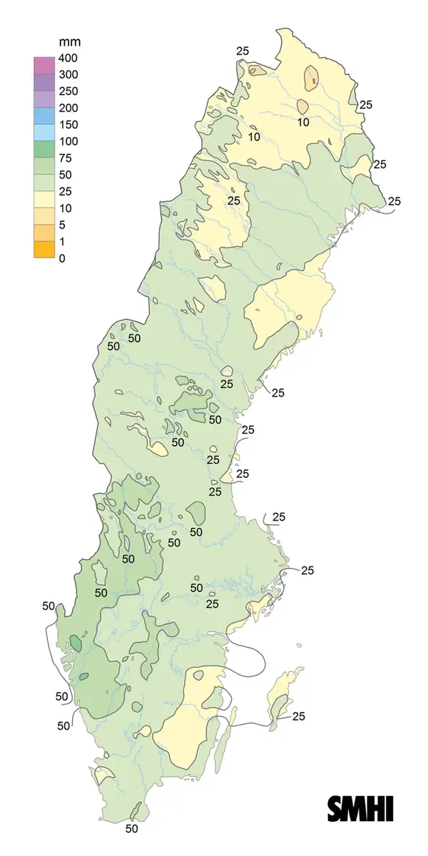 Karta över nederbörd april 2018.