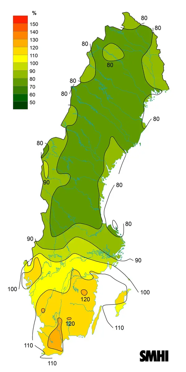 Karta över byvindens avvikelse från det normala (1996-2015) under april 2018.