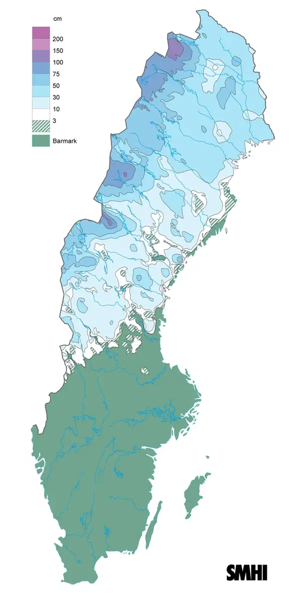 Snödjupskarta för 30 april 2018.